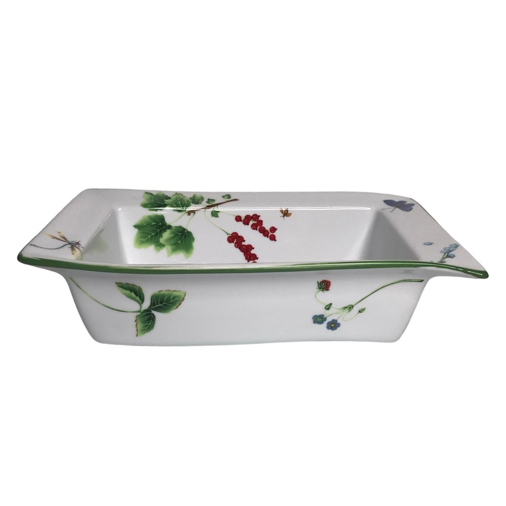 Wild Garden Floral Baking Dish Presentable Ovenware Loaf Pan Flowers + Dragonfly